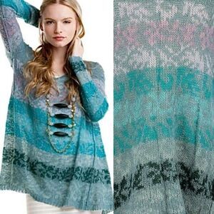 Free People Sweater Candlelight Oversized Open Knit Cozy Alpaca Blend Stripe XS